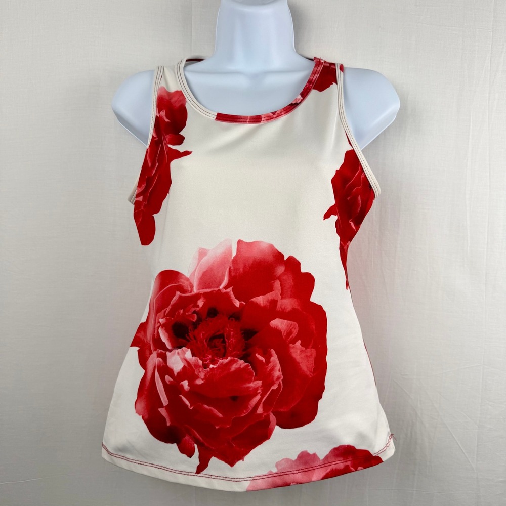 Soft Surroundings Womens Red Floral Peony Tank Top XS Sleeveless Scoop Neck